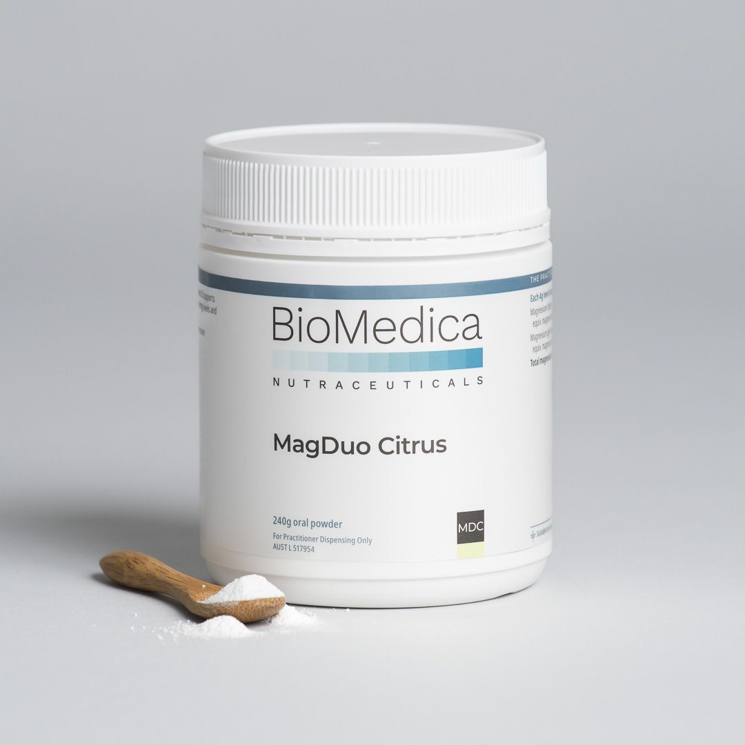BioMedica MagDuo Citrus 240g Dual Form Magnesium Citrus Flavour Soluble Powder Australia Health Potential