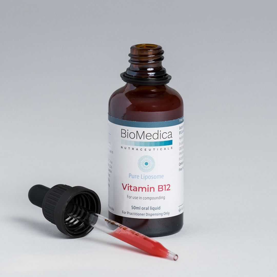 BioMedica Pure Liposome Vitamin B12 50mL Vegan PEG Free Liposomal B12 Citrus Liquid Australia Health Potential