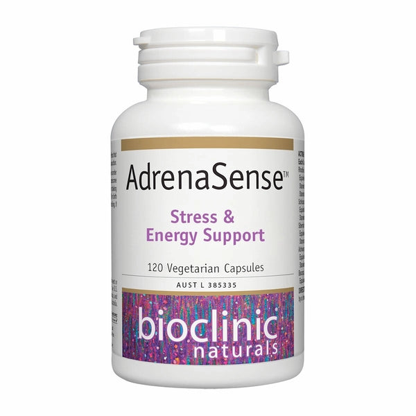 Bioclinic Naturals AdrenaSense 120 caps ashwagandha rhodiola SOD Extramel stress energy mood adrenal Australia Health Potential