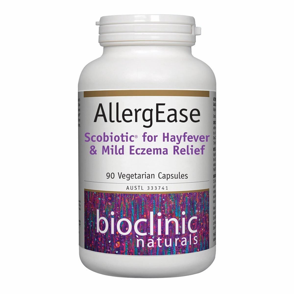 Bioclinic Naturals AllergEase 90 VegeCaps Scobiotic hayfever eczema probiotics Saccharomyces Wellmune mushrooms Australia Health Potential