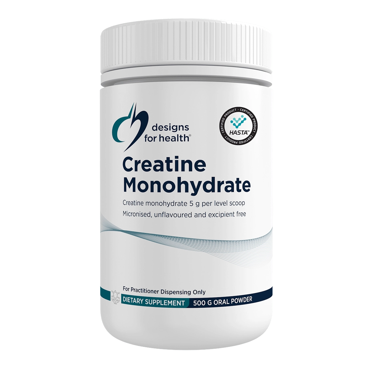 Designs for Health Creatine Monohydrate 500g Unflavoured HASTA Creatine Muscle Cognitive Performance Australia Health Potential