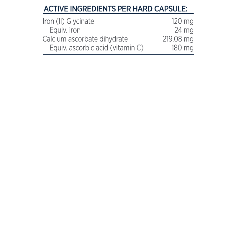 Designs for Health Ferro Supreme 30 caps Iron Bisglycinate Vitamin C Ingredients Panel Australia Health Potential