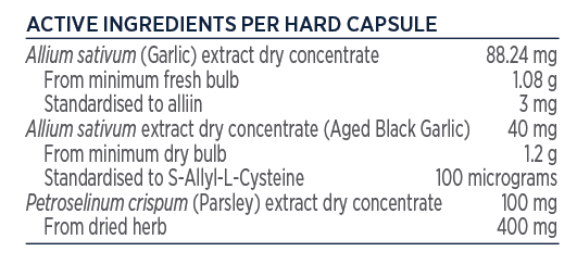 Designs for Health Garlic Synergy 60 caps SAC Alliin Dual Garlic Ingredients Panel Australia Health Potential