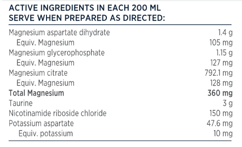 Designs for Health Tri-Mag Active Muscle 300g Pomegranate GIVOMAG Triple Magnesium Taurine NR Ingredients Panel Australia Health Potential