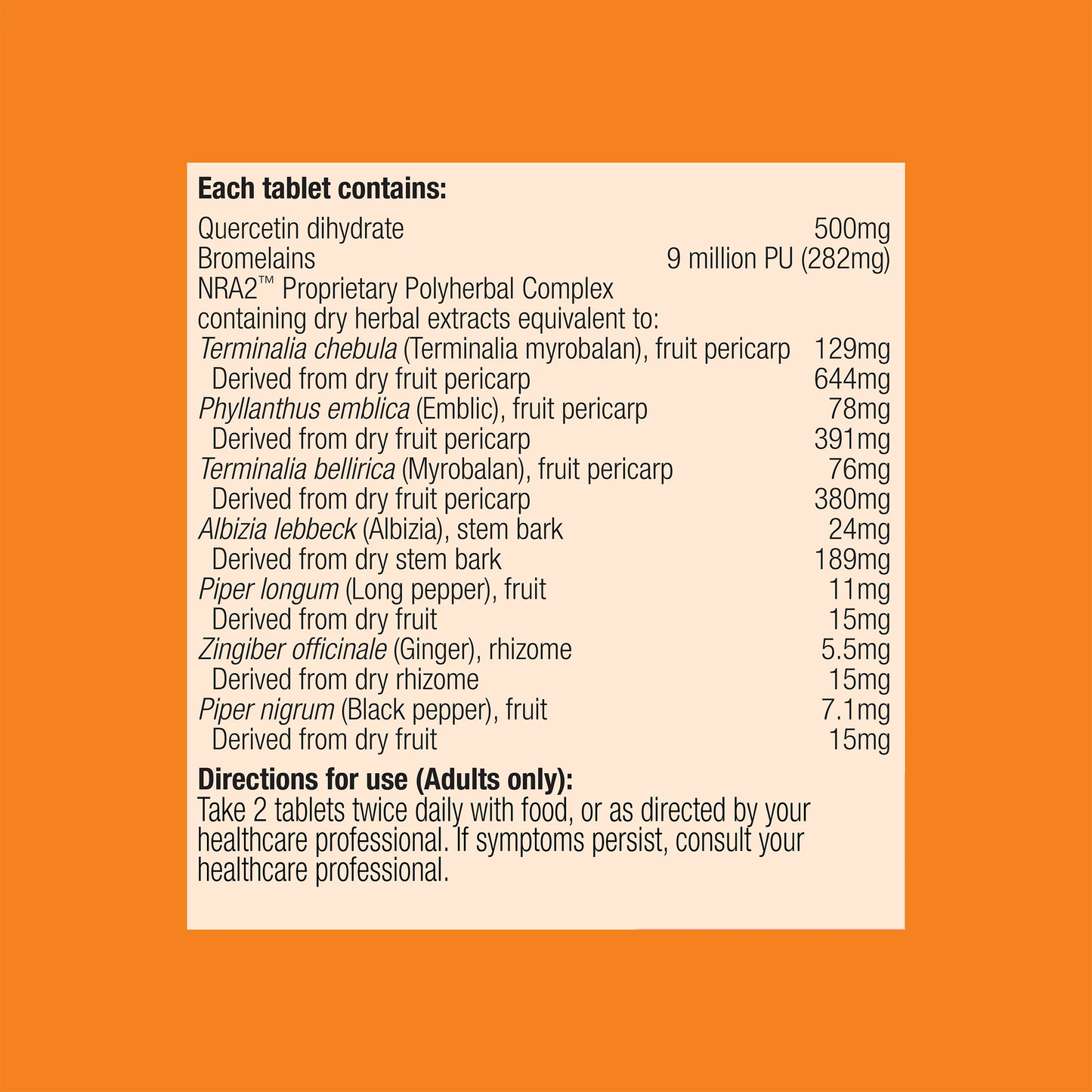 Metagenics Alergeze NRAZ Quercetin Bromelains Allergy Ingredients Panel Australia Health Potential