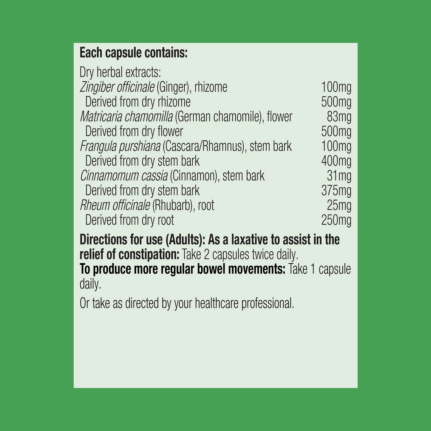 Metagenics Laxatone Ingredients Panel Frangula Ginger Chamomile Cinnamon Rhubarb Constipation Australia Health Potential