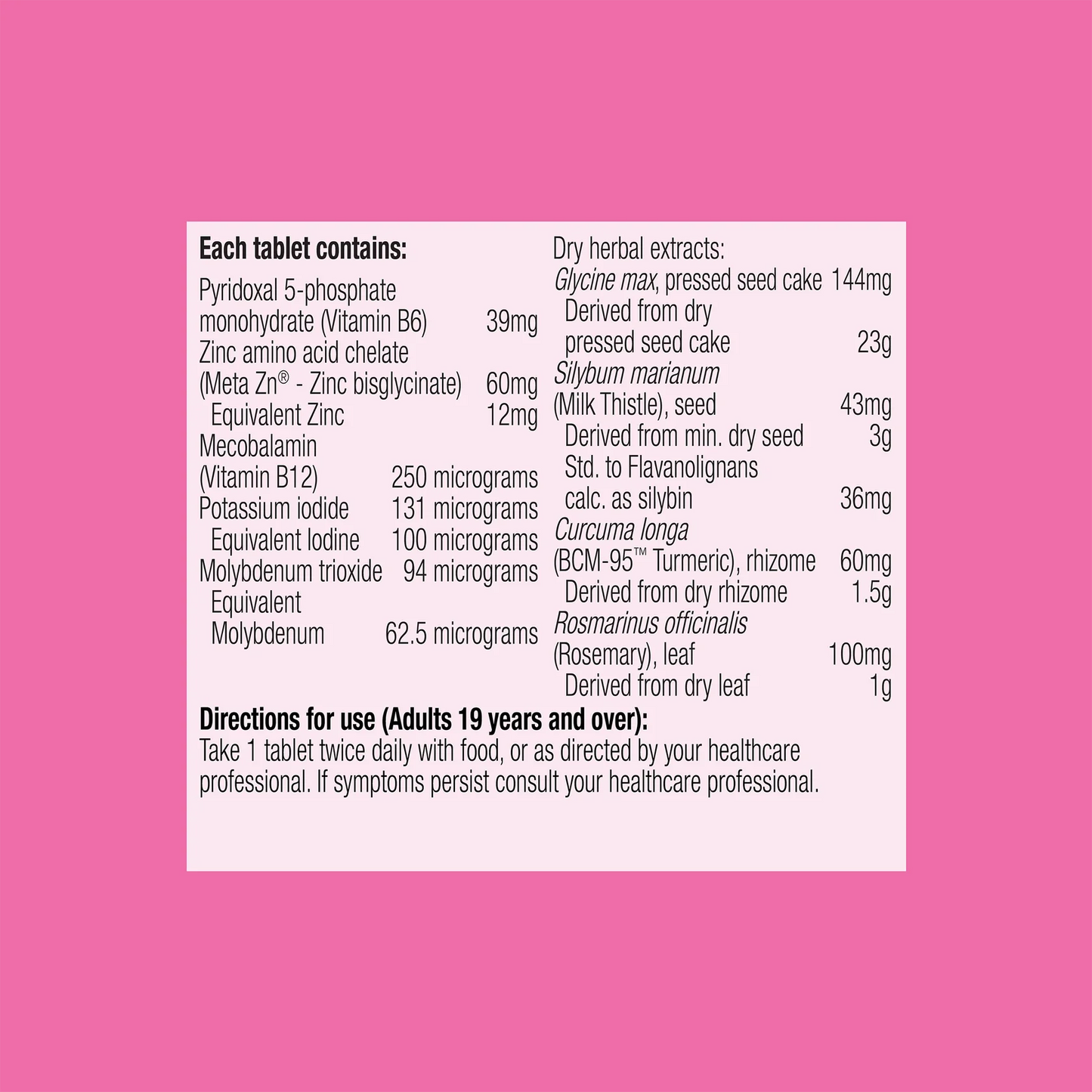 Metagenics O-Clear ingredients panel soy isoflavones BCM-95 turmeric milk thistle rosemary P5P mecobalamin zinc molybdenum oestrogen Australia Health Potential