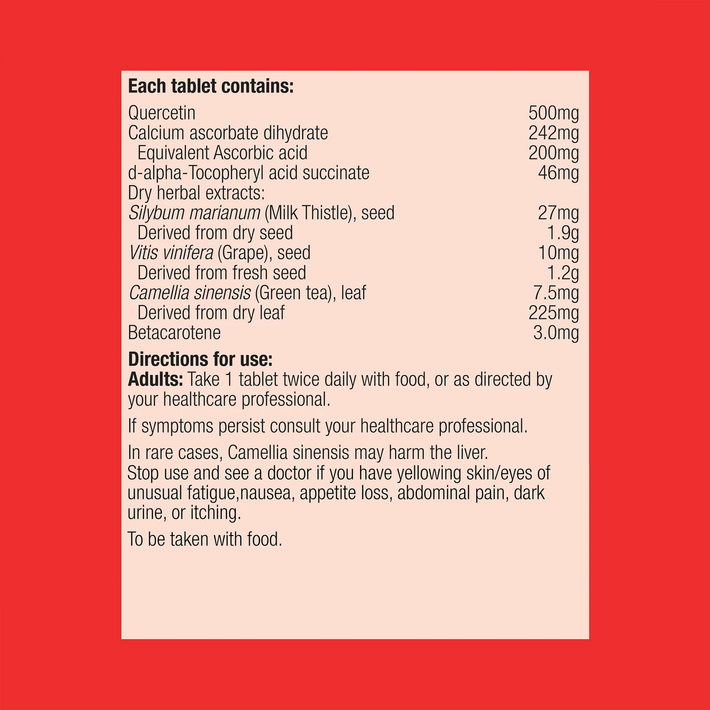 Metagenics Quercetin Protect ingredients panel quercetin vitamin C vitamin E milk thistle grape seed green tea antioxidant immune Australia Health Potential