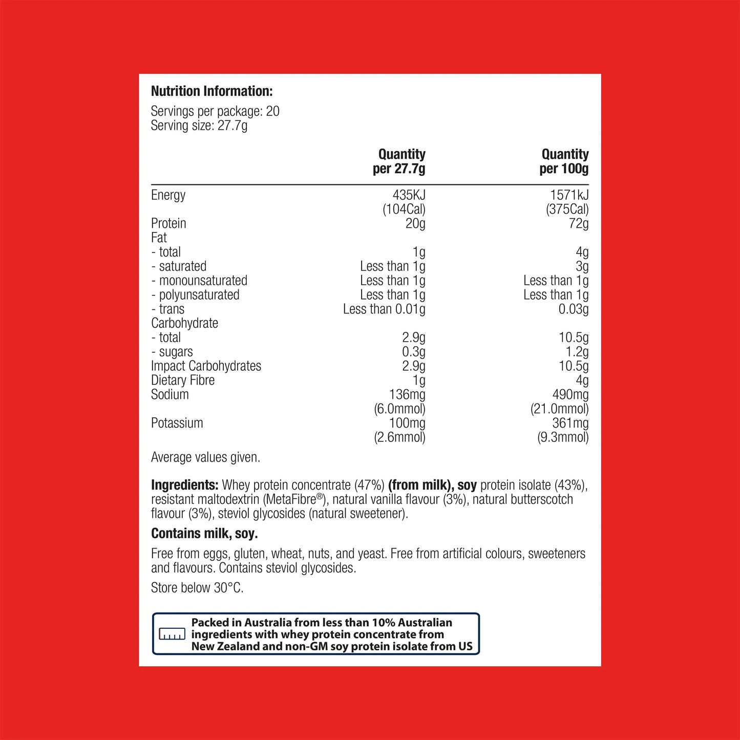 Metagenics Shake It ingredients nutrition panel whey soy protein 20g low carb amino acids body composition Australia Health Potential