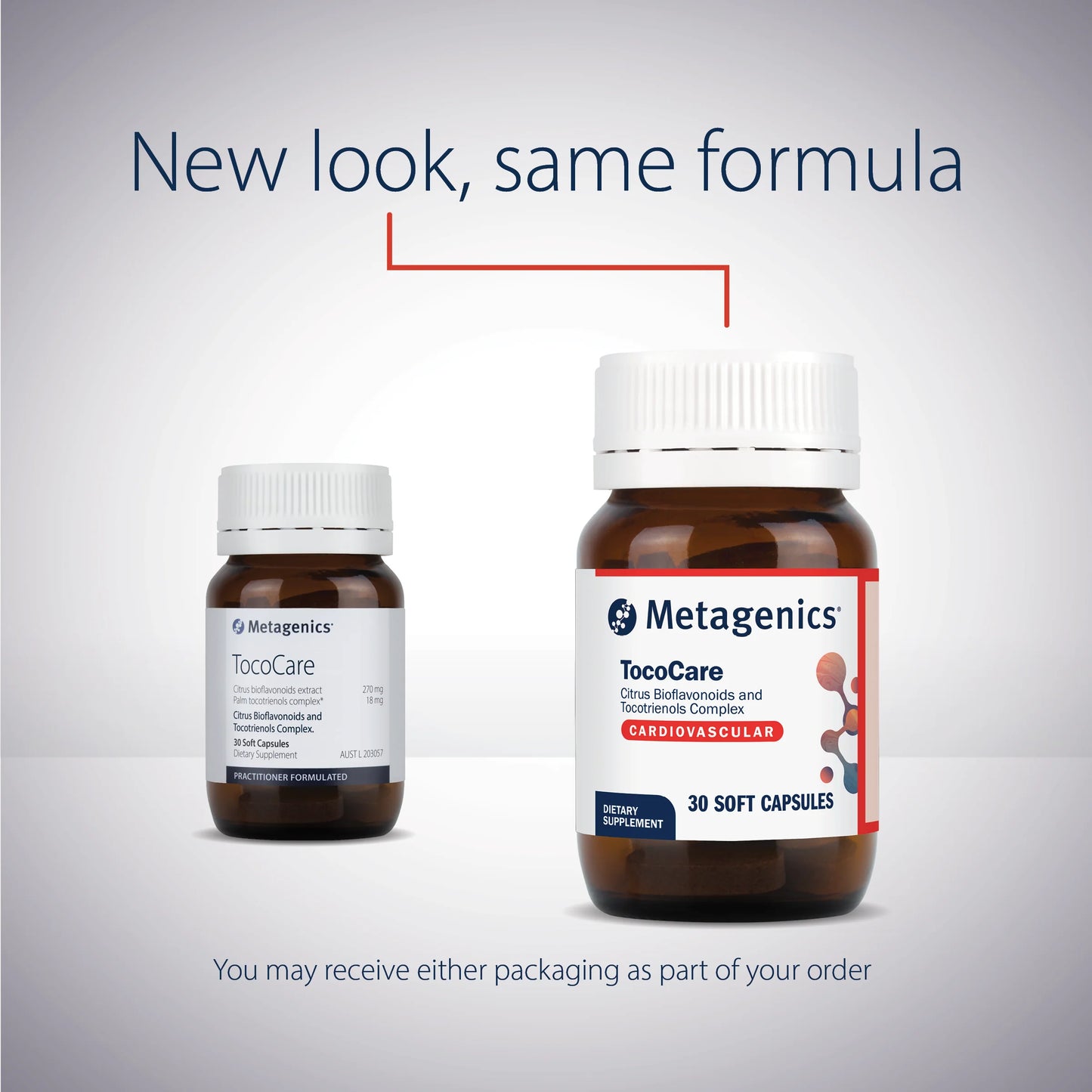 Metagenics TocoCare new look same formula citrus bioflavonoids tocotrienols cholesterol cardiovascular LDL triglycerides Australia Health Potential
