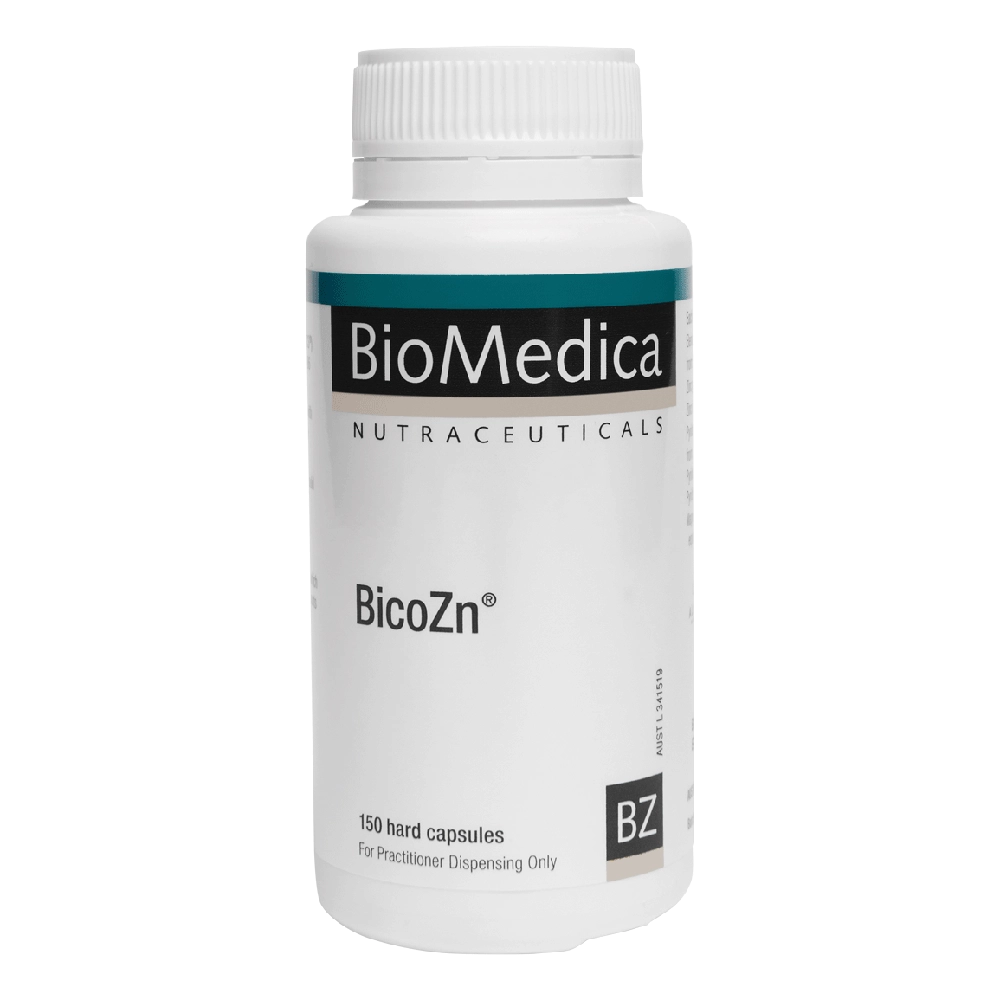 BioMedica BicoZn 150 caps Zinc Immune Skin Reproductive Neurotransmitter Support Australia Health Potential