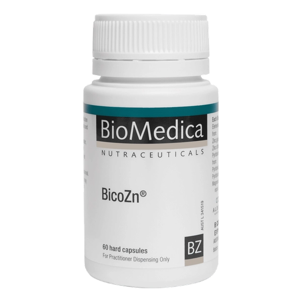 BioMedica BicoZn 60 caps Zinc Immune Skin Reproductive Neurotransmitter Support Australia Health Potential