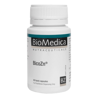 BioMedica BicoZn 60 caps Zinc Immune Skin Reproductive Neurotransmitter Support Australia Health Potential