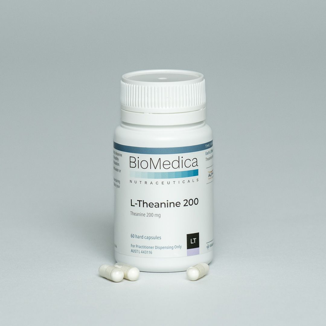 BioMedica L-Theanine 200 60 caps AlphaWave L-Theanine Small Capsule Mental Focus Australia Health Potential