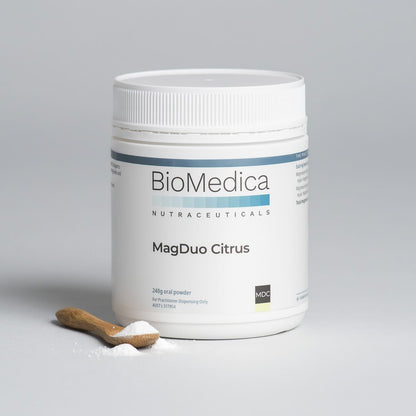 BioMedica MagDuo Citrus 240g Dual Form Magnesium Citrus Flavour Soluble Powder Australia Health Potential