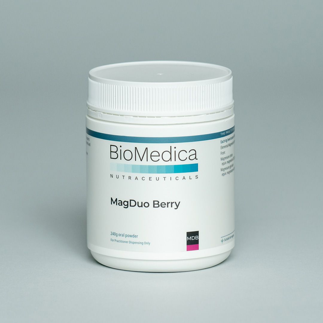 BioMedica MagDuo Berry 240g Magnesium Muscle Sleep Energy Nervous System Support Australia Dual Form Magnesium Berry Flavour Soluble Powder Health Potential
