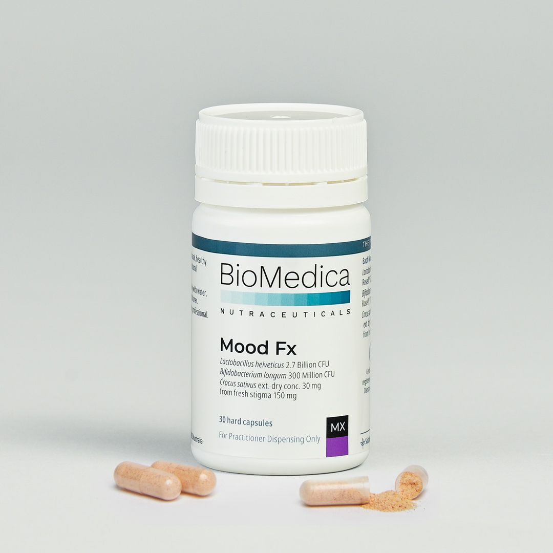 BioMedica Mood Fx 30 caps Saffron Cerebiome Psychobiotic Mood Capsules Australia Health Potential