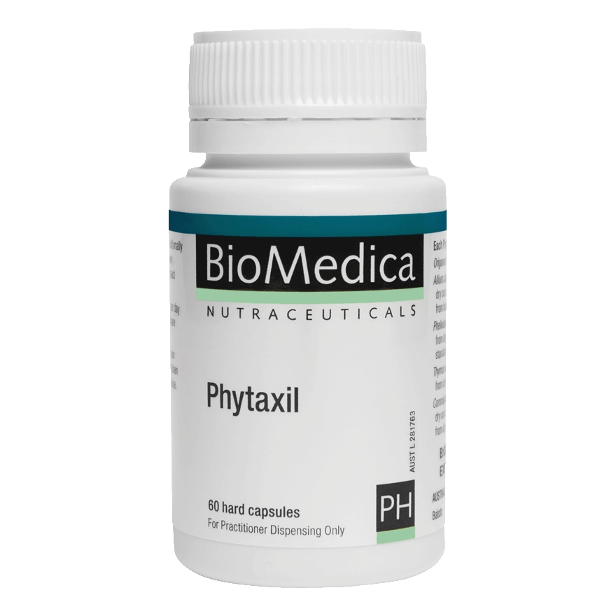 BioMedica Phytaxil 60 caps Intestinal Worm Respiratory Digestive Relief  Allisure Garlic Berberine Oregano Anthelmintic Vermox alternative Combantrin Alternative Australia Health Potential