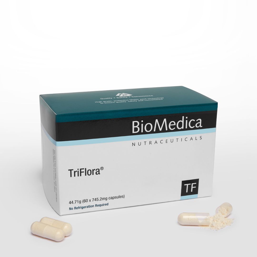 BioMedica TriFlora 60 caps Three Strain Probiotic Glutamine Daily Gut Capsules Australia Health Potential