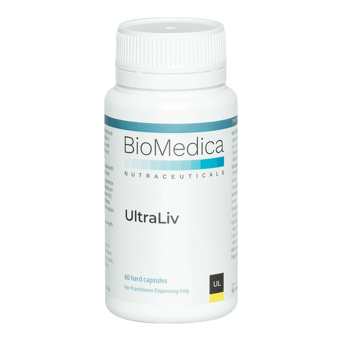 BioMedica UltraLiv 60 caps St Marys Thistle silybin dandelion taurine choline methionine inositol P5P peppermint oil easy swallow capsule low excipient liver detox methylation support hepatic support hepatoprotective methyl B12 mecobalamin folinic acid MTHFR vegan liver support Australia Health Potential