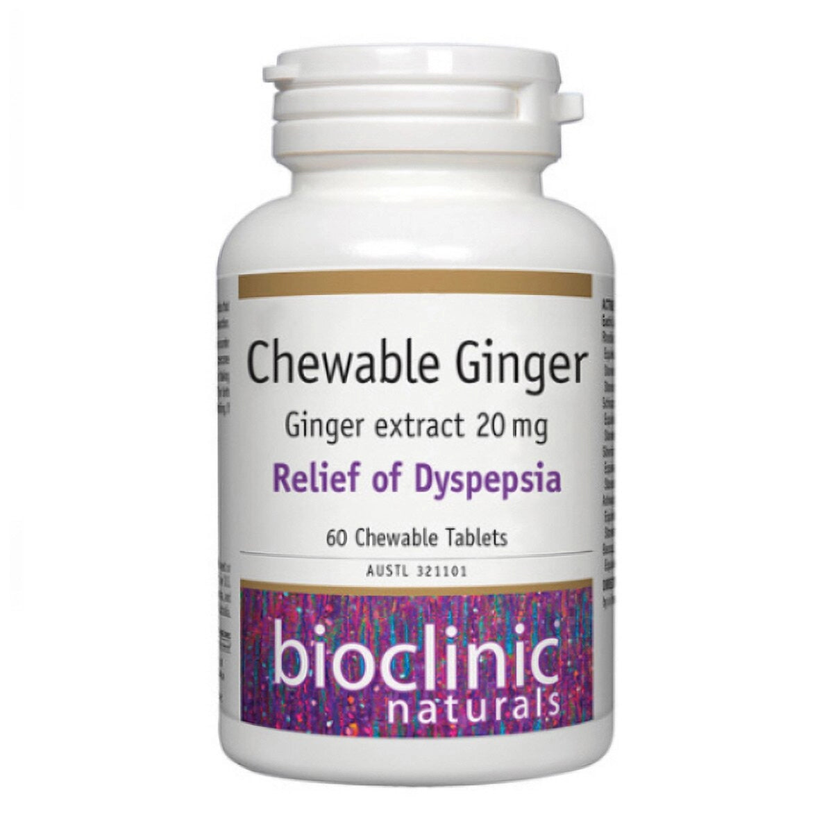  Bioclinic Naturals Chewable Ginger 60 chewable tablets ginger extract nausea dyspepsia bloating digestive relief Australia Health Potential