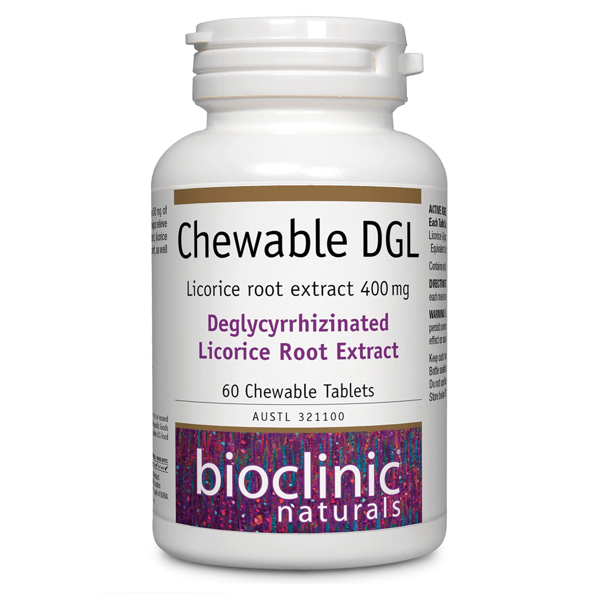 Bioclinic Naturals Chewable DGL 60 chewable tablets DGL licorice heartburn bloating reflux gut inflammation relief Australia Health Potential