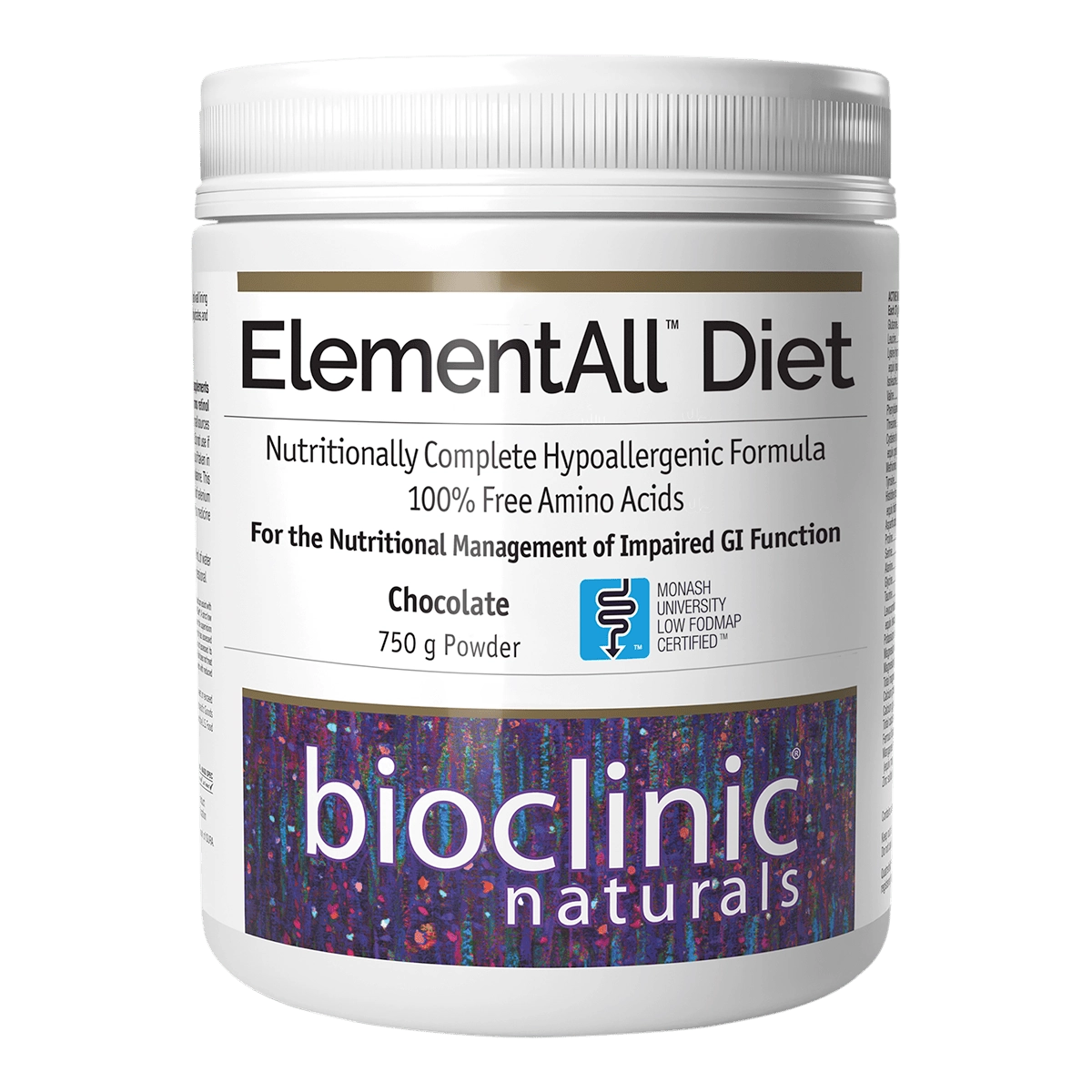Bioclinic Naturals ElementAll Diet 750g chocolate powder elemental diet gut repair hypoallergenic free form amino acids SIBO Australia Health Potential