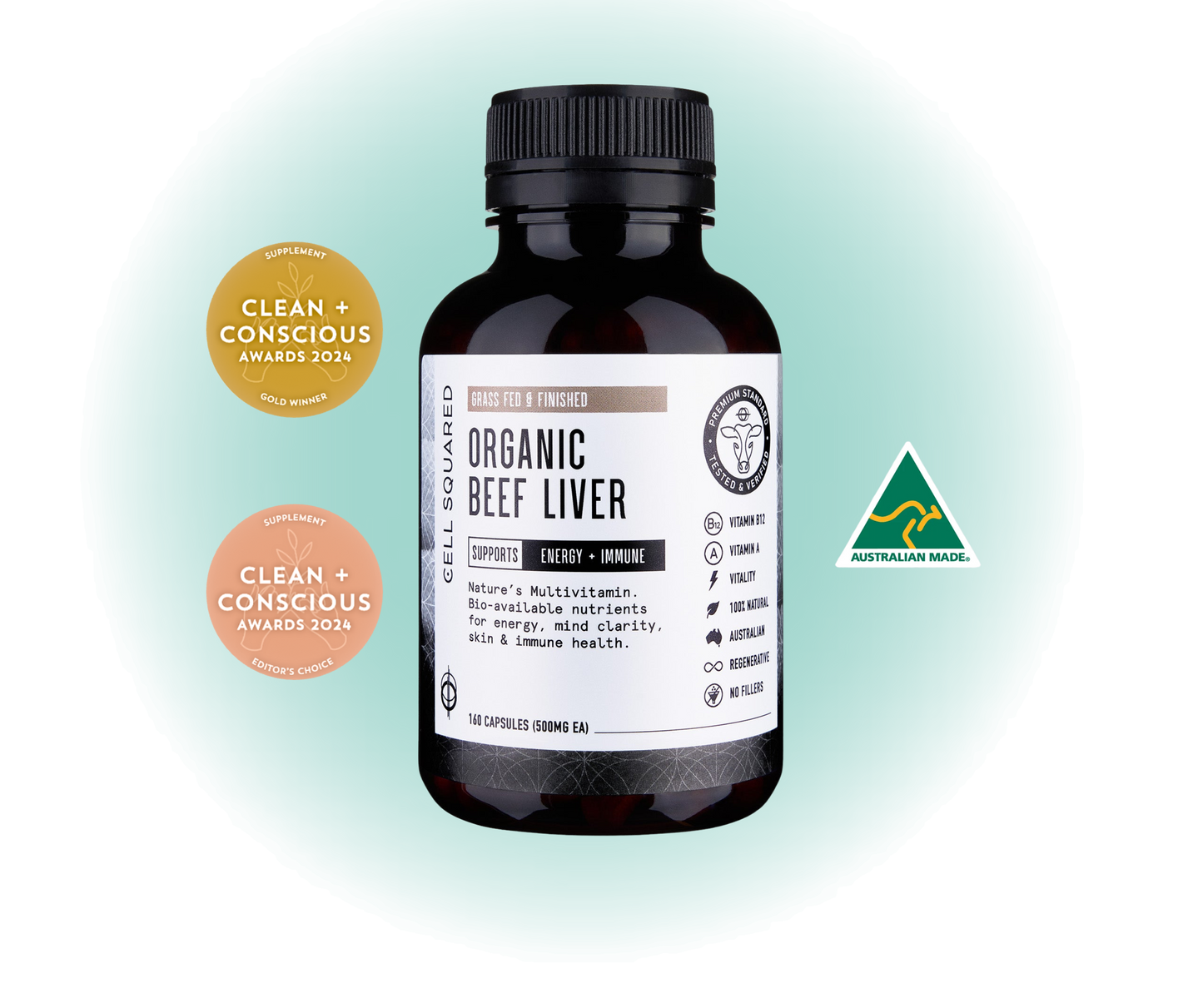 Organic Grass-Fed Beef Liver - 160 Capsules