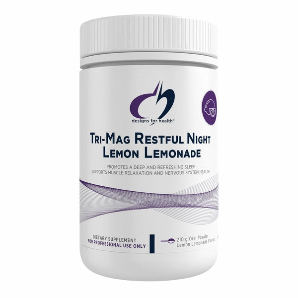 Designs for Health Tri-Mag Restful Night powder 210g 315g lemon lemonade triple magnesium GIVOMAG bisglycinate citrate Affron saffron glycine passionflower California poppy deep sleep mood balance muscle relaxation Australia Health Potential