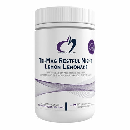 Designs for Health Tri-Mag Restful Night powder 210g 315g lemon lemonade triple magnesium GIVOMAG bisglycinate citrate Affron saffron glycine passionflower California poppy deep sleep mood balance muscle relaxation Australia Health Potential