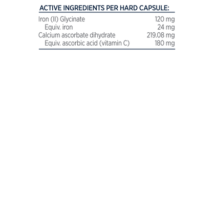 Designs for Health Ferro Supreme 30 caps Iron Bisglycinate Vitamin C Ingredients Panel Australia Health Potential