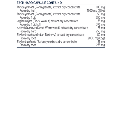 Designs for Health GI Microb-X 60 caps Pomegranate Black Walnut Vermifuge Ingredients Panel Australia Health Potential