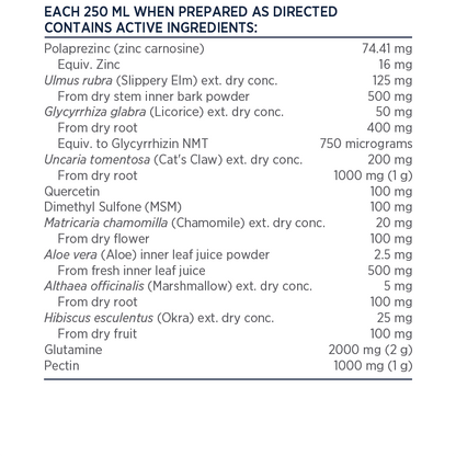 Designs for Health GI-Revive 225g Peach Zinc Carnosine DGL Glutamine Gut Ingredients Panel Australia Health Potential