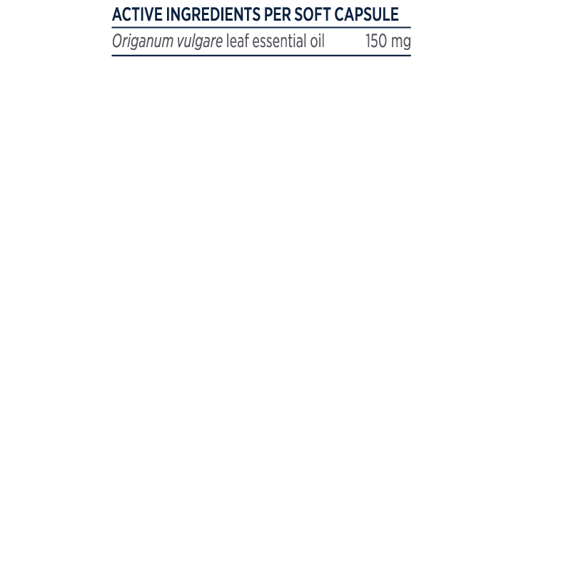 Designs for Health Oil of Oregano 90 softgels Arista Oregano EO 60 Carvacrol Ingredients Panel Australia Health Potential