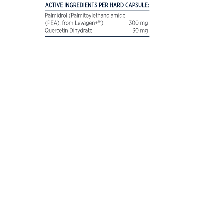 Designs for Health PEA Supreme 300 42 caps Levagen PEA Quercetin LipiSperse Ingredients Panel Australia Health Potential