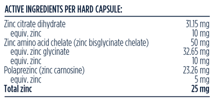 Designs for Health Tri-Zinc Supreme 60 caps Zinc Citrate Bisglycinate Polaprezinc Ingredients Panel Australia Health Potential