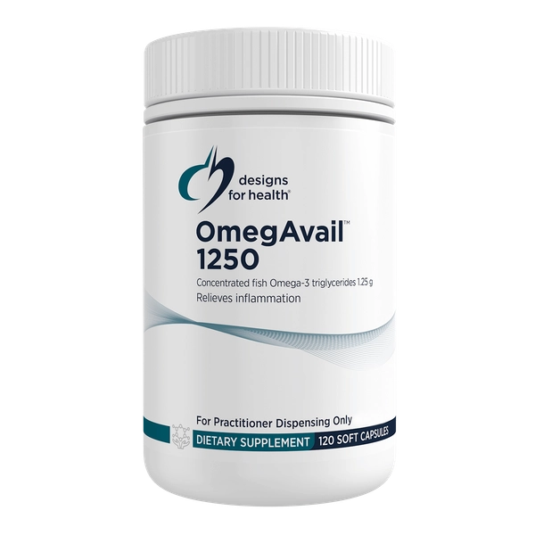 Designs for Health OmegAvail 1250 120 caps VivoMega Ultra Pure Omega3 Cardiovascular Brain Inflammation Australia Health Potential