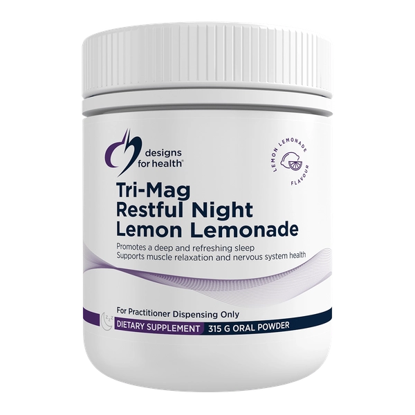 Designs for Health Tri-Mag Restful Night 315g Lemon Lemonade Affron Saffron Triple Magnesium Sleep Support Australia Health Potential