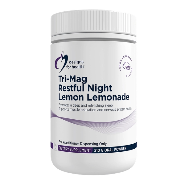 Designs for Health Tri-Mag Restful Night powder 210g 315g lemon lemonade triple magnesium GIVOMAG bisglycinate citrate Affron saffron glycine passionflower California poppy deep sleep mood balance muscle relaxation Australia Health 