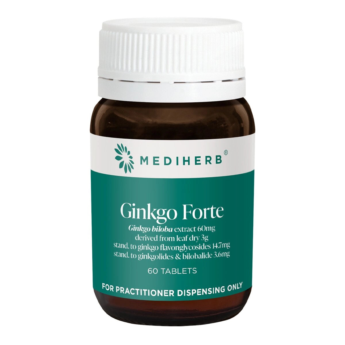 MediHerb Ginkgo Forte 60 Tabs Ginkgo Flavonglycosides Ginkgolides Bilobalide Memory Cognitive Function Peripheral Circulation Australia Health Potential