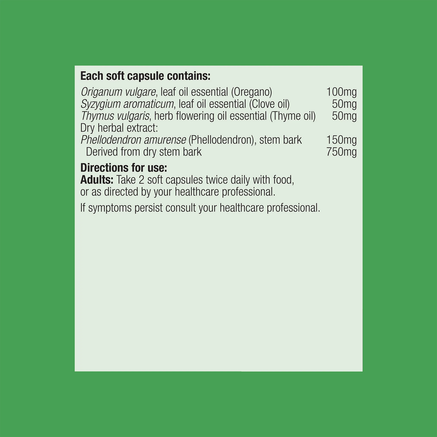Metagenics Bactrex Oregano Phellodendron Enteric Intestinal Ingredients Panel Australia Health Potential