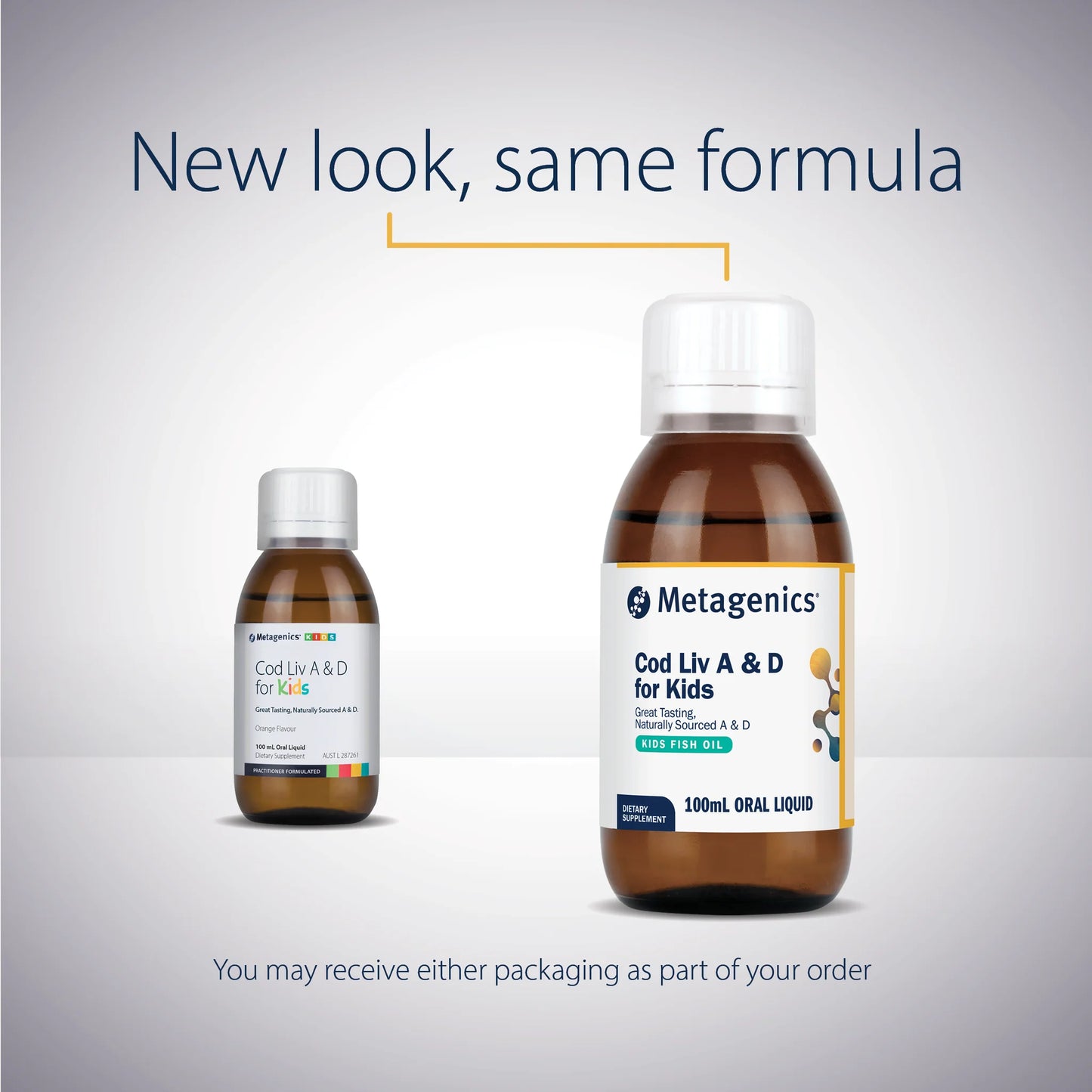 Metagenics Cod Liv A D for Kids 100mL New Look Same Formula Vitamin A D3 DHA Children Australia Health Potential