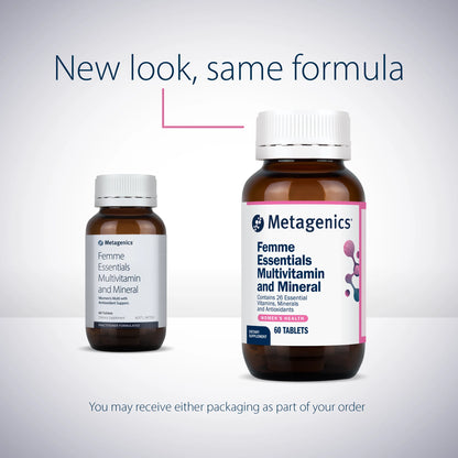 Metagenics Femme Essentials New Look Same Formula Womens Multi Hormone Antioxidant Australia Health Potential