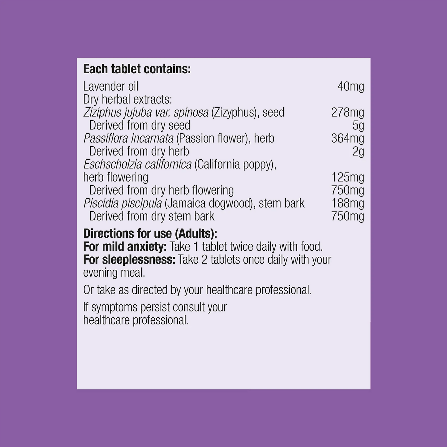 Metagenics NeuroCalm Sleep ingredients panel lavender zizyphus passionflower California poppy Jamaica dogwood sleep GABA Australia Health Potential