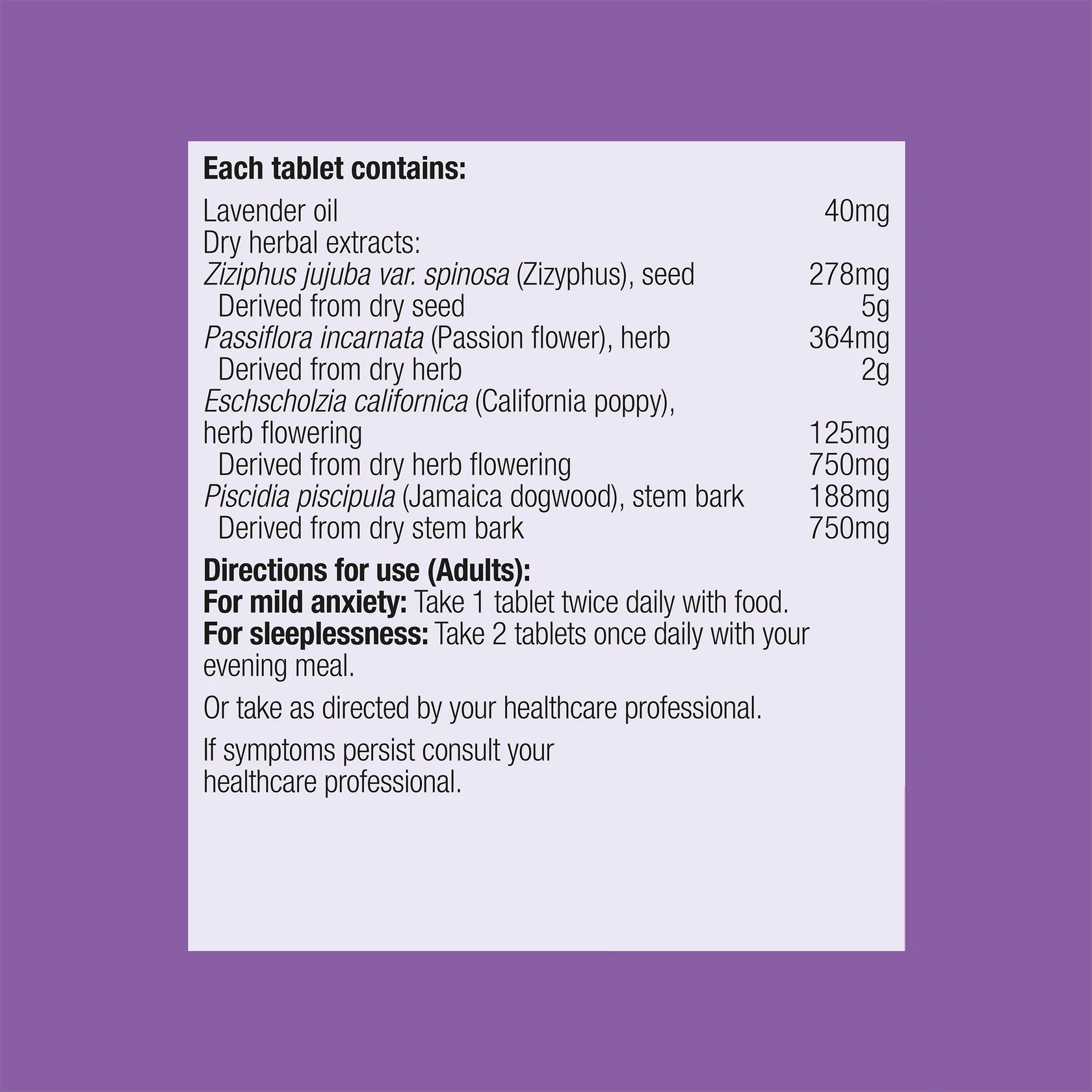 Metagenics NeuroCalm Sleep ingredients panel lavender zizyphus passionflower California poppy Jamaica dogwood sleep GABA Australia Health Potential