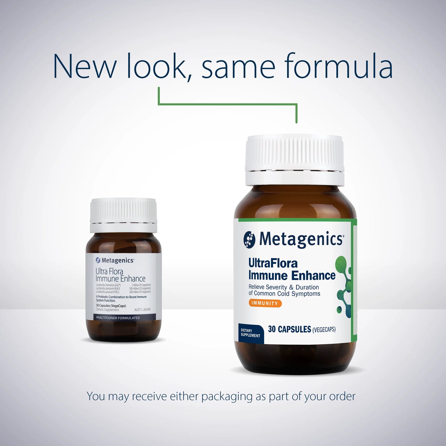 Metagenics UltraFlora Immune Enhance Probiotic new look same formula LGG HEAL9 8700-2 common cold immune stimulating Australia Health Potential