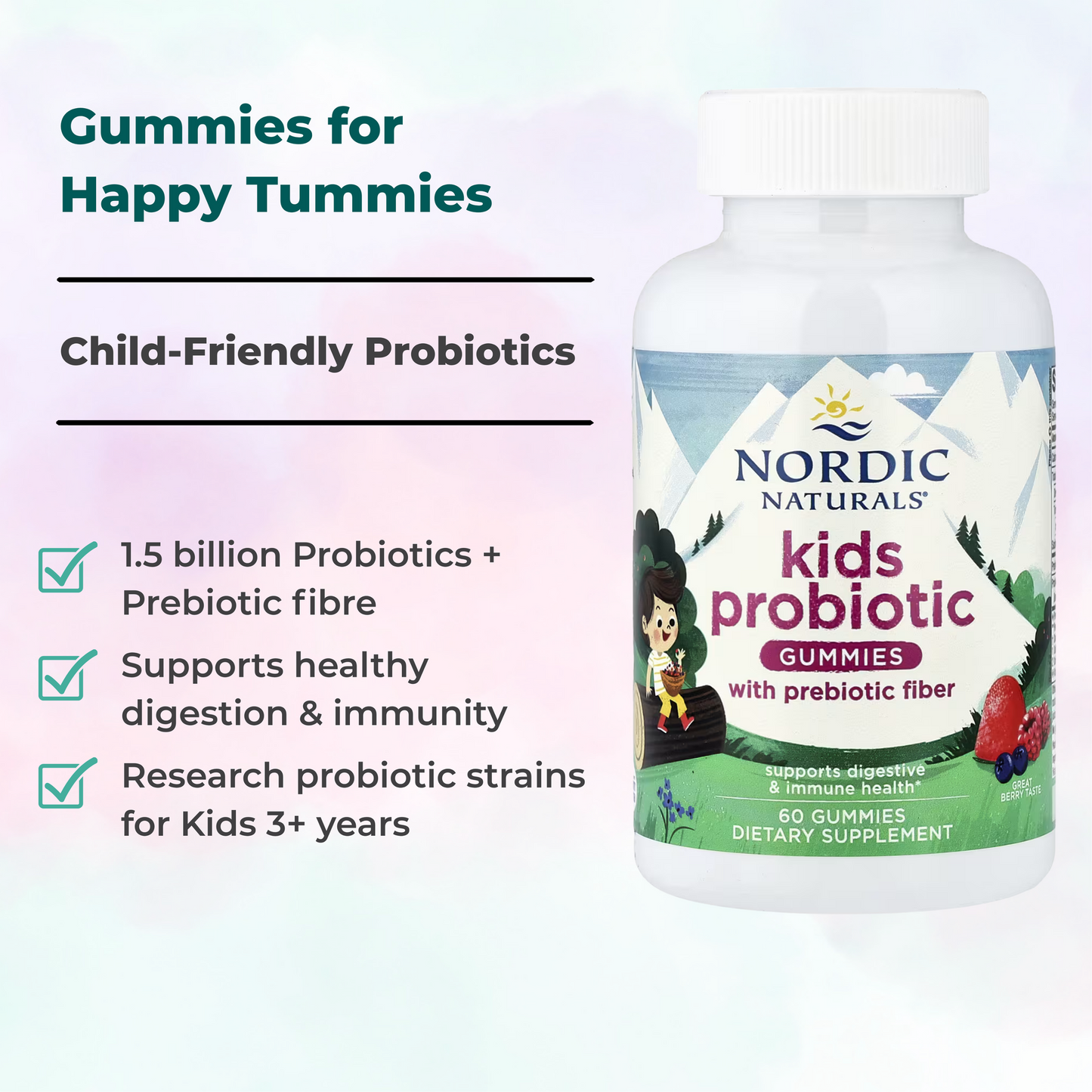 Nordic Naturals Kids Probiotic Gummies lifestyle 3 Bacillus coagulans prebiotic digestive immune intestinal balance kids Australia Health Potential