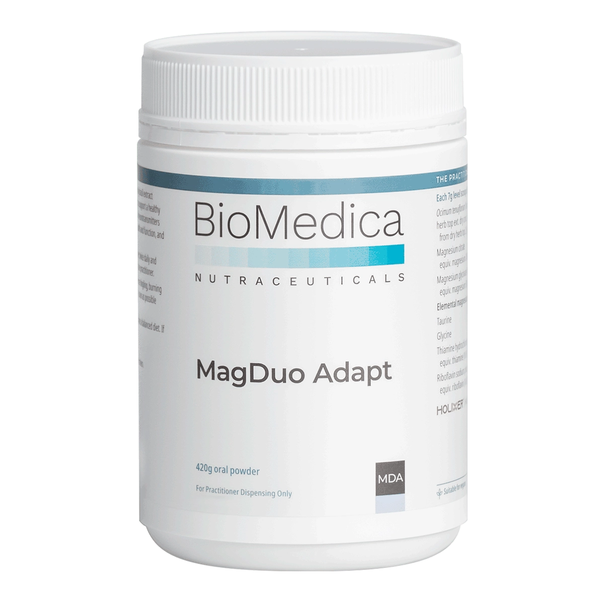 ioMedica MagDuo Adapt 420g Holy Basil Magnesium Taurine Stress Powder Orange Stress Magnesium Muscle Cardiovascular Support 
